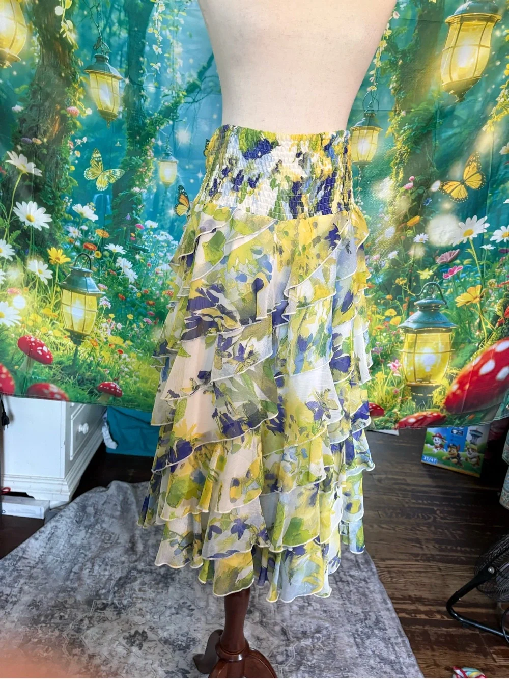 Coco Bianco Yellow, Blue & Green Floral Ruffled Midi Skirt - Picture 10 of 12